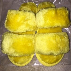 Bright Yellow Shein Furry Slides